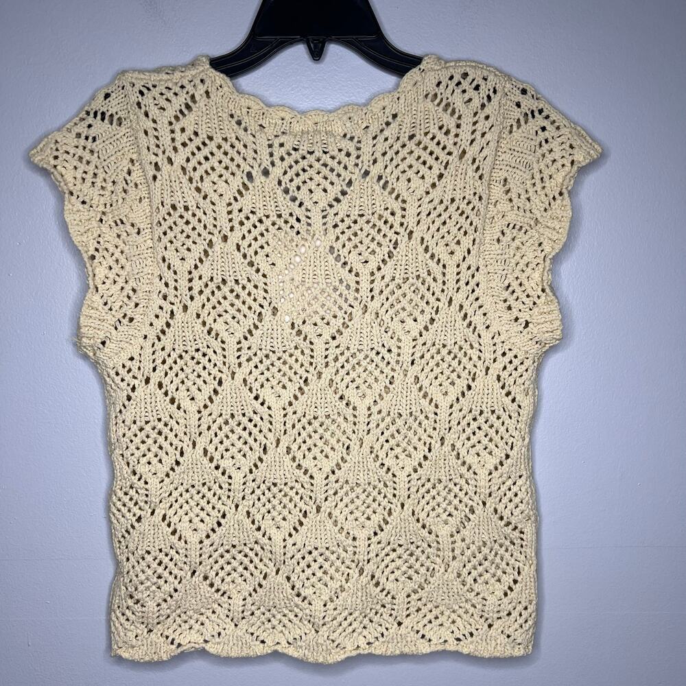 NWT Elan Crochet Open Knit Top Cap Sleeve Butter Yellow Cottage Festival Boho Lg - Picture 7 of 10